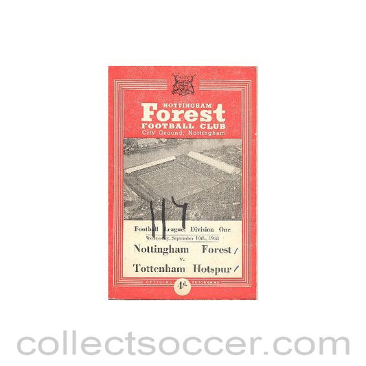 1958 - Nottingham Forest v Tottenham Hotspur official programme 10/09/1958