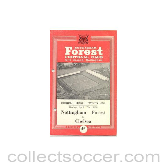 1958 - Nottingham Forest vChelsea official programme 07/04/1958 hole punched