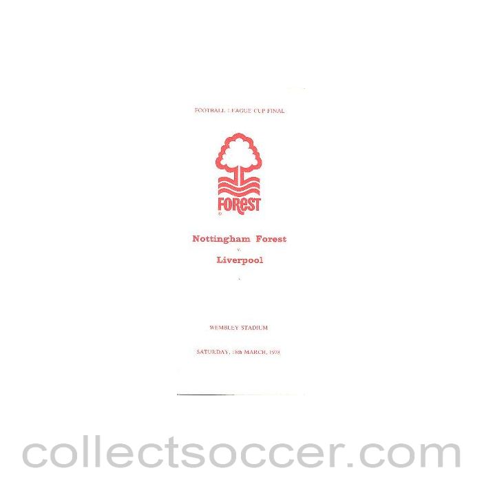 1978 - Nottingham Forest v Liverpool menu and arrangements 18/03/1978