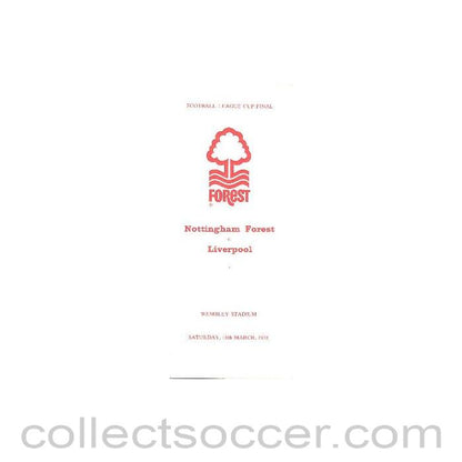 1978 - Nottingham Forest v Liverpool menu and arrangements 18/03/1978