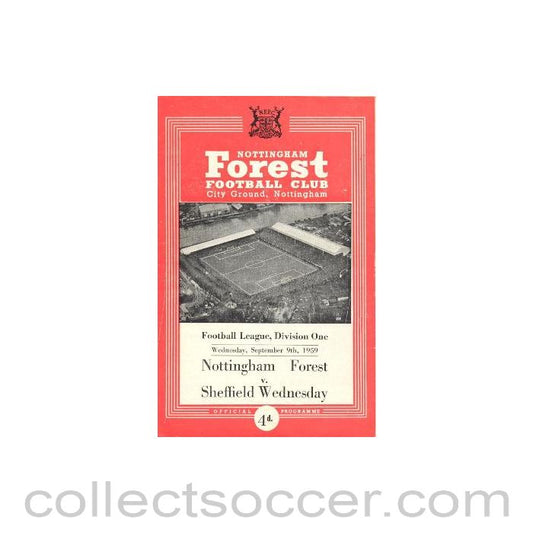 1959 - Nottingham Forest v Sheffield Wednesday official programme 09/09/1959 Football League