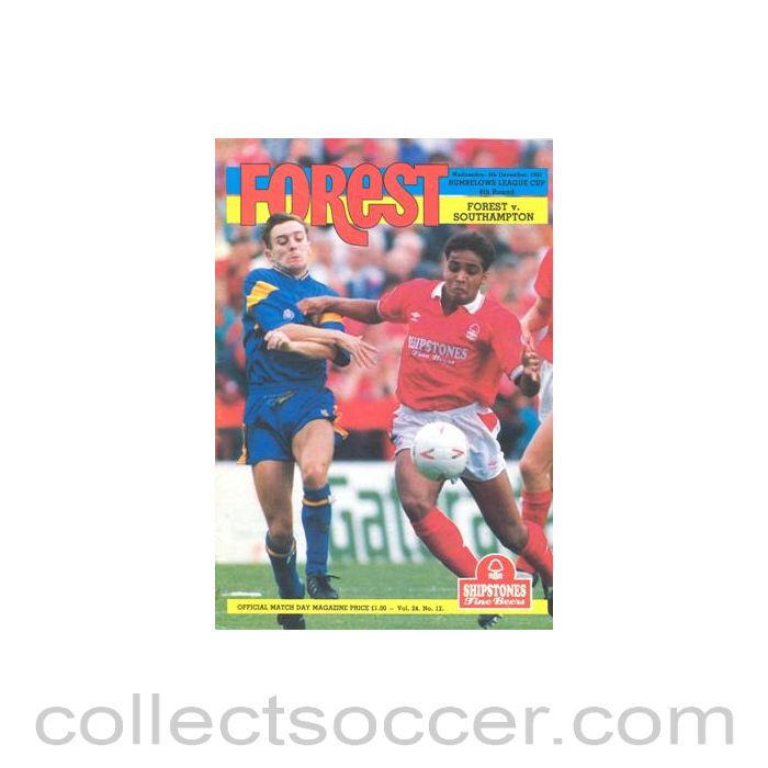 1991 - Nottingham Forest v Southampton official programme 04/12/1991 Rumbelows League Cup