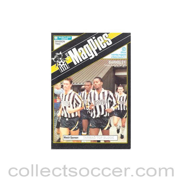1990 - Notts County v Barnsley official programme 18/09/1990 Football League