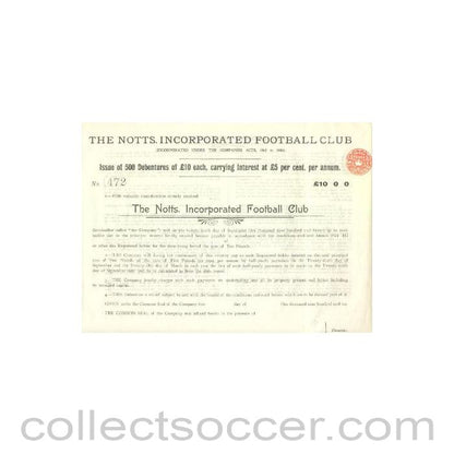 1910 - Notts County Football Club Debentures of 1910 replica