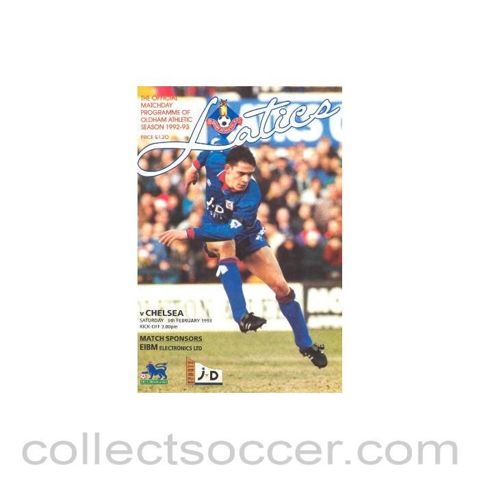 1993 - Oldham Athletic vChelsea official programme 06/02/1993 Premier League