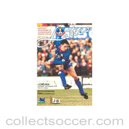 1993 - Oldham Athletic vChelsea official programme 06/02/1993 Premier League