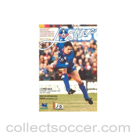 1993 - Oldham Athletic vChelsea official programme 06/02/1993 Premier League