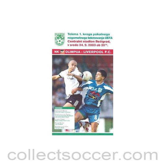 2003 - Olympia, Slovenia v Liverpool official programme 24/09/2003