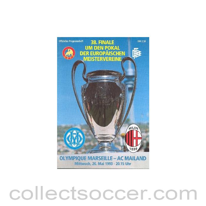 1993 European Cup Final Olympique Marseille v Milan Official Programme