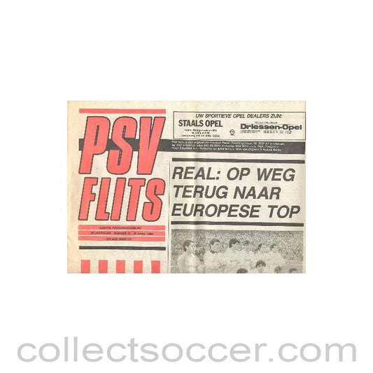 1988 PSV v Real Madtid official programme 20/04/1988