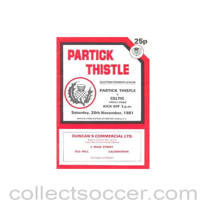 1981 - Partick Thistle v Celtic official programme 28/11/1981