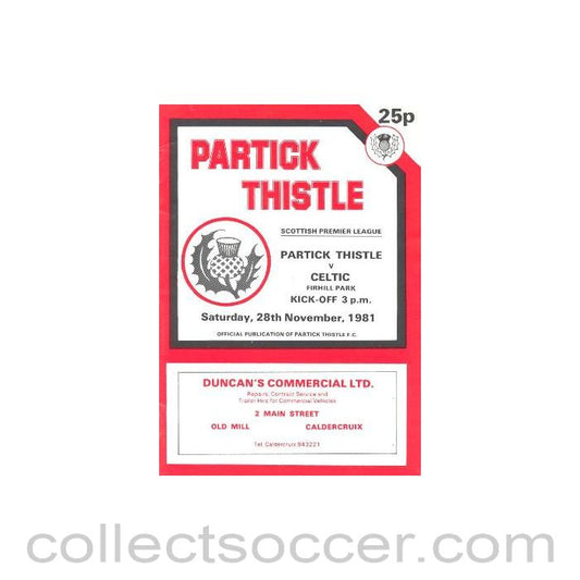 1981 - Partick Thistle v Celtic official programme 28/11/1981