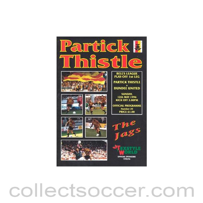 1996 - Partick Thistle v Dundee United official programme 12/05/1996 Bell's League Play-Off 1st Leg