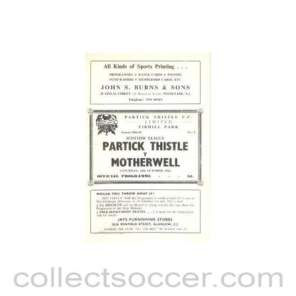 1964 - Partick Thistle v Motherwell official programme 24/10/1964