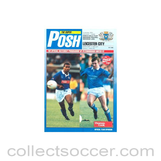 1992 - Peterborough United v Leicester City official programme 06/10/1992 Coca-Cola Cup