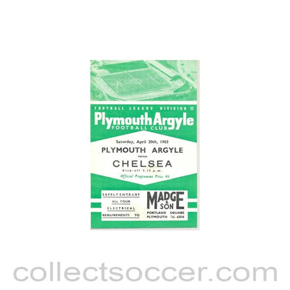 1963 - Plymouth Argyle v Chelsea official programme 20/04/1963