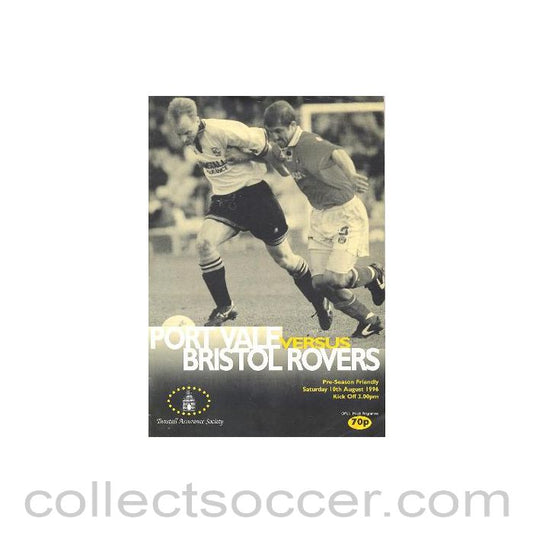 1996 - Port Vale v Bristol Rovers official programme 10/08/1996 Pre-Season Friendly