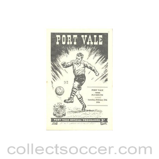 1956 - Port Vale v Plymouth official programme 25/02/1956 Football League