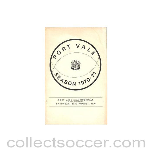 1970 - Port Vale v Rochdale official programme 22/08/1970