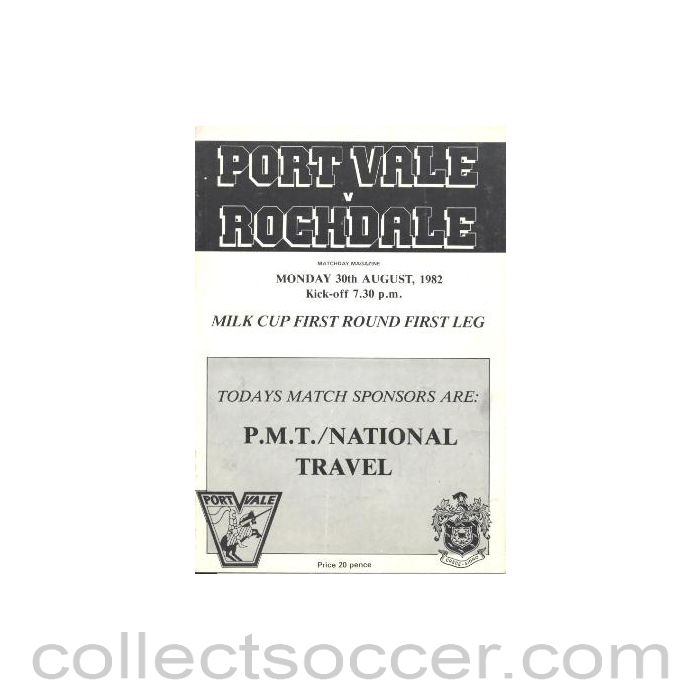 1982 - Port Vale v Rochdale official programme 30/08/1982