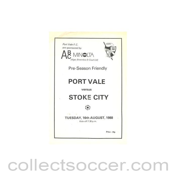 1988 - Port Vale v Stoke City official programme 16/08/1988 Pre-Season Friendly