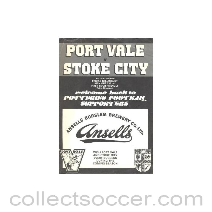 1982 - Port Vale v Stoke City official programme 13/08/1982 first team friendly match