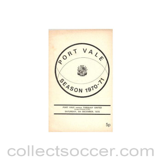 1970 - Port Vale v Torquay United official programme 05/12/1970