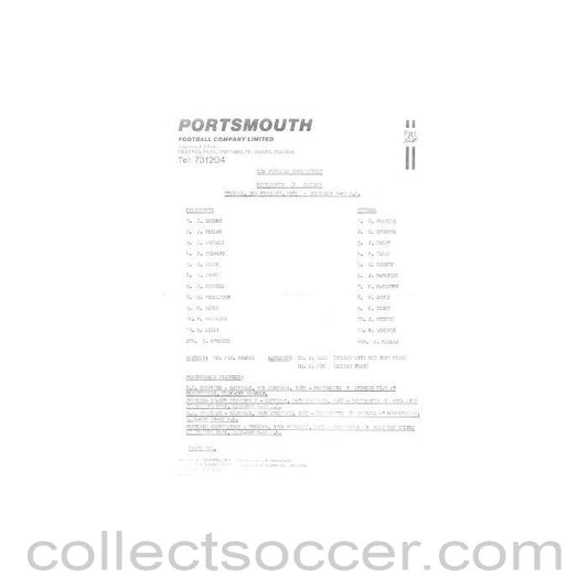 1987 - Portsmouth v Chelsea official teamsheet 03/02/1987