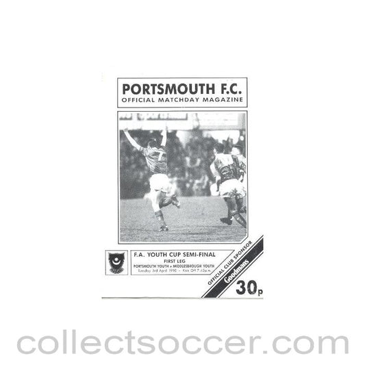 1990 - Portsmouth v Middlesbrough official programme 03/04/1990 F.A. Youth Cup Semi-Final
