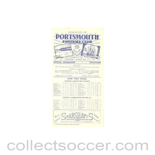 1949 - Portsmouth v Wolverhampton Wanderers official programme 01/10/1949