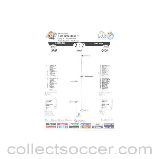 2000 - Portugal v England official colour Half-Time Report 12/06/2000