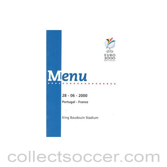 2000 - Euro 2000 Portugal V France VIP Menu 28/06/2000