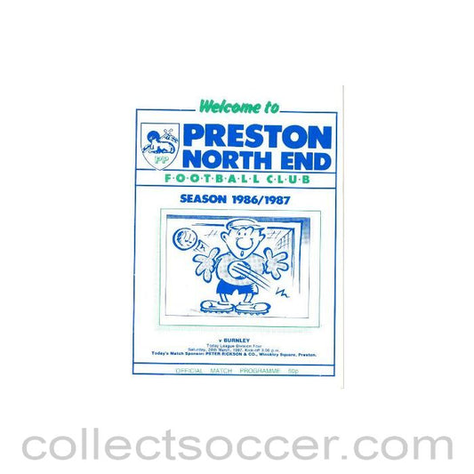 1987 - Preston North End v Burnley official programme 28/03/1987 League