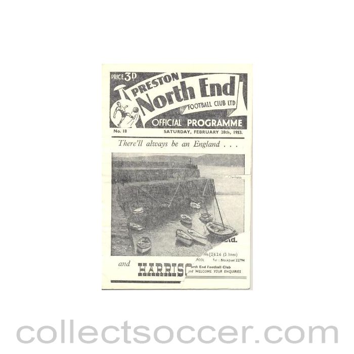 1953 - Preston North End v Chelsea official football programme 28/02/1953 front cover corner missing