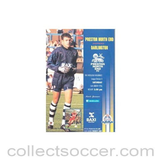 1996 - Preston North End v Darlington official programme 16/03/1996