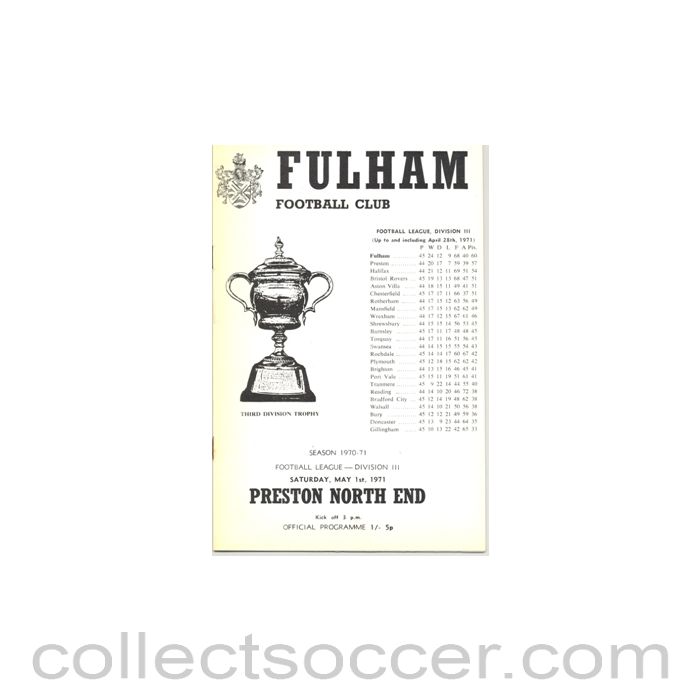 1971 - Fulham v Preston North End official programme 01/05/1971
