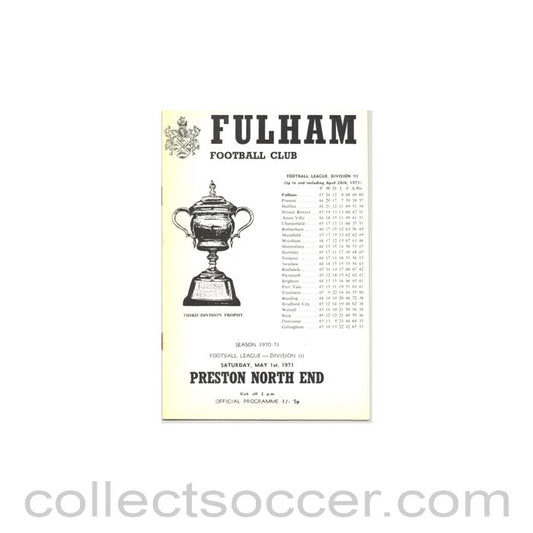 1971 - Fulham v Preston North End official programme 01/05/1971