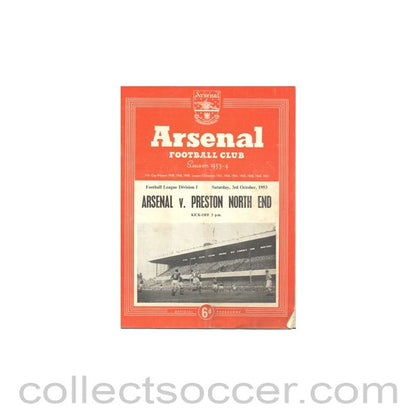 1953 - Arsenal v Preston North End official programme 03/10/1953