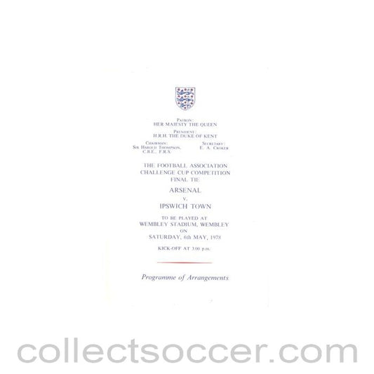 1978 F.A. Cup Final programme of arrangements Royal Box