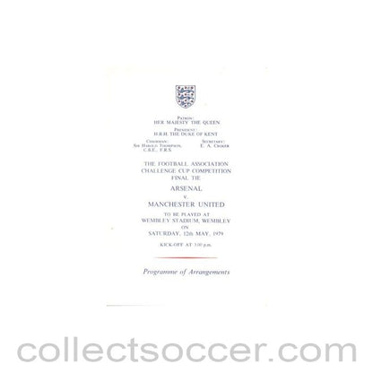 1979 FA Cup Final programme of arrangements Royal Box