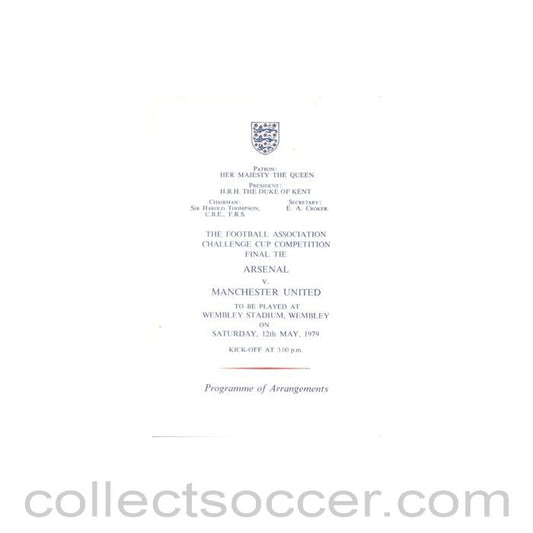 1979 FA Cup Final programme of arrangements Royal Box