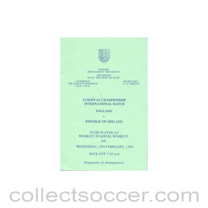 1980 England v Republic of Ireland programme of arrangements Royal Box