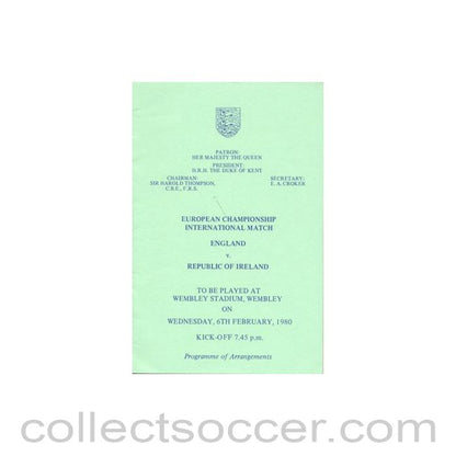 1980 England v Republic of Ireland programme of arrangements Royal Box