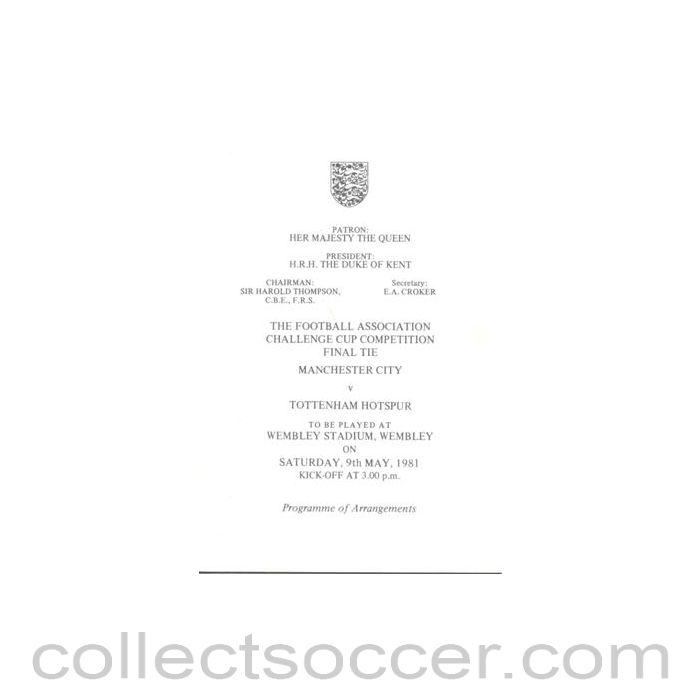 1981 FA Cup Final programme of arrangements Royal Box