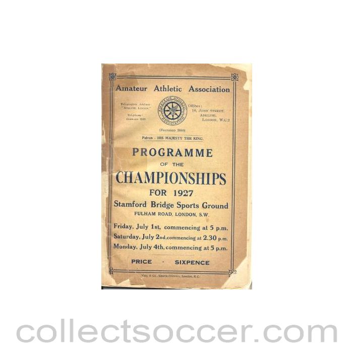 1927 - Programme of Championships for 1927 Stamford Bridge Sports Grounds