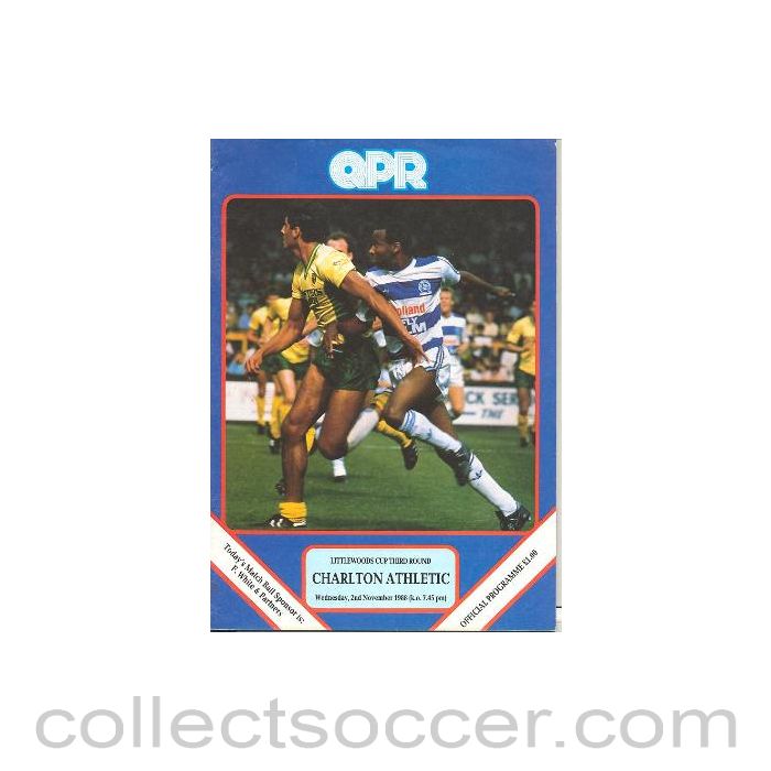 1988 - Queen's Park Rangers v Charlton Athletic official programme 02/11/1988 Littlewoods Cup