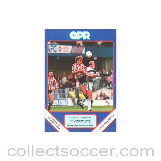 1989 - Queen's Park Rangers v Coventry City official programme 25/10/1989 Littlewoods Cup