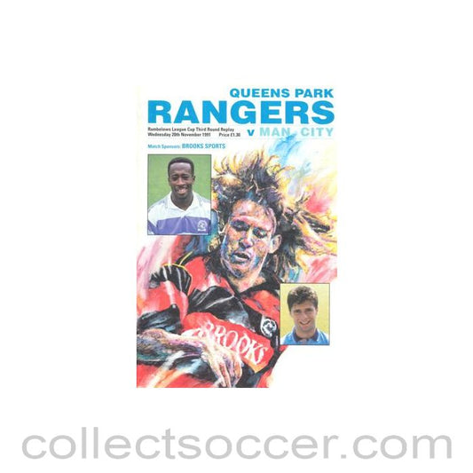 1991 - Queen's Park Rangers v Manchester City official programme 20/11/1991 Rumbelows League Cup