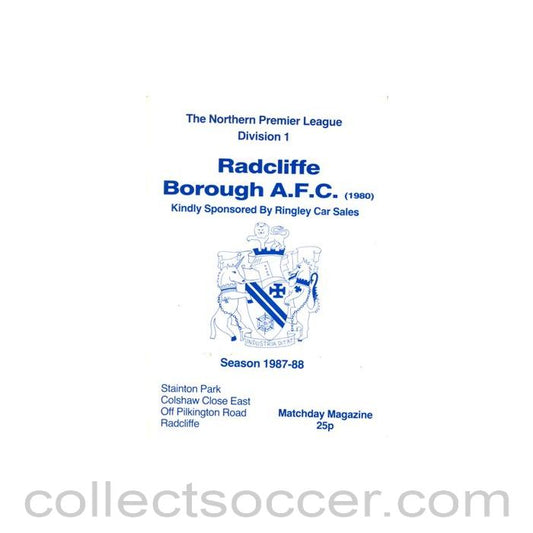 1988 - Radcliffe Borough v Leek Town official programme 25/04/1988 Northern Premier League Division 1