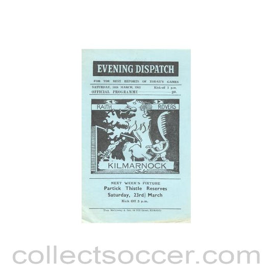 1963 - Raith Rovers v Kilmarnock official programme 16/03/1963